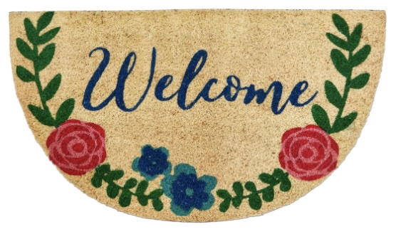 Welcome Flower Garland Non-Slip Coir Mat 