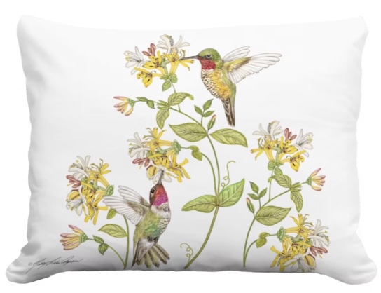 Hummingbird Duo with Honeysuckles Pillow 19" X 24" 