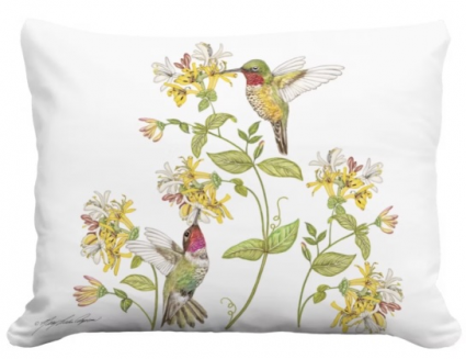 Hummingbird Duo with Honeysuckles Pillow 19" X 24" 