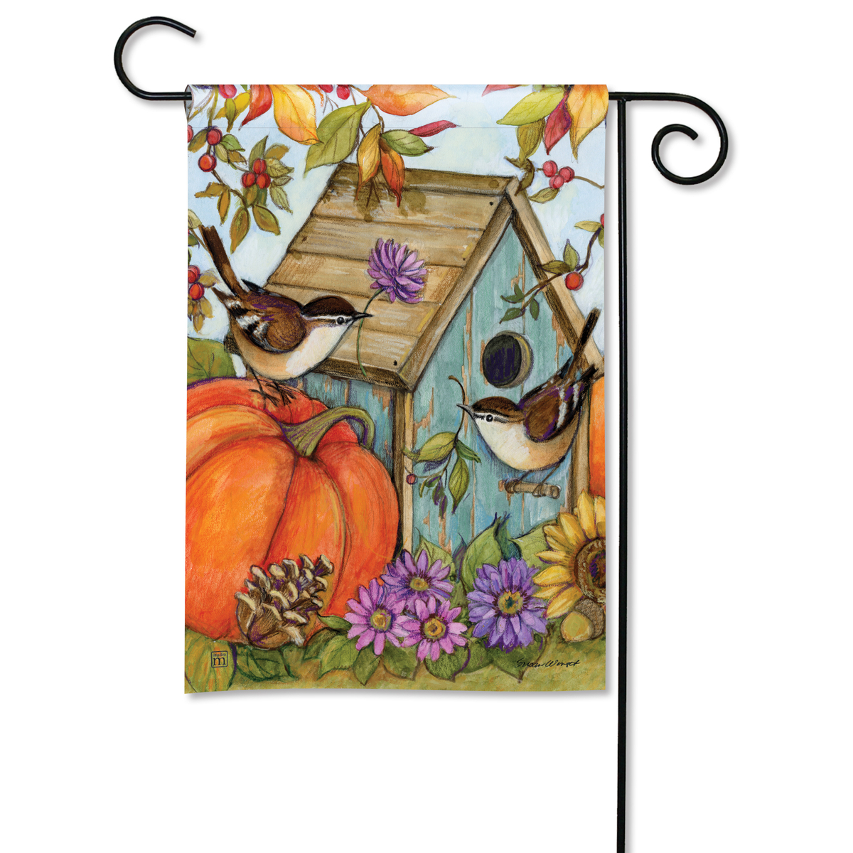 Autumn Birdhouse Mini Flag