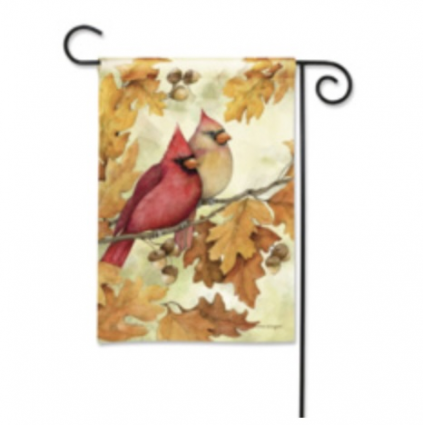 Cardinals in Fall Oak Leaves Garden Flag