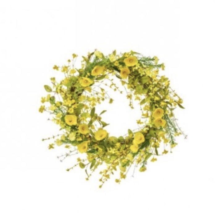 Yellow Poppy and Forsythia Wreath 24″
