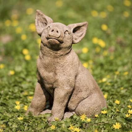 Perky Pig Cast Stone Garden Statue