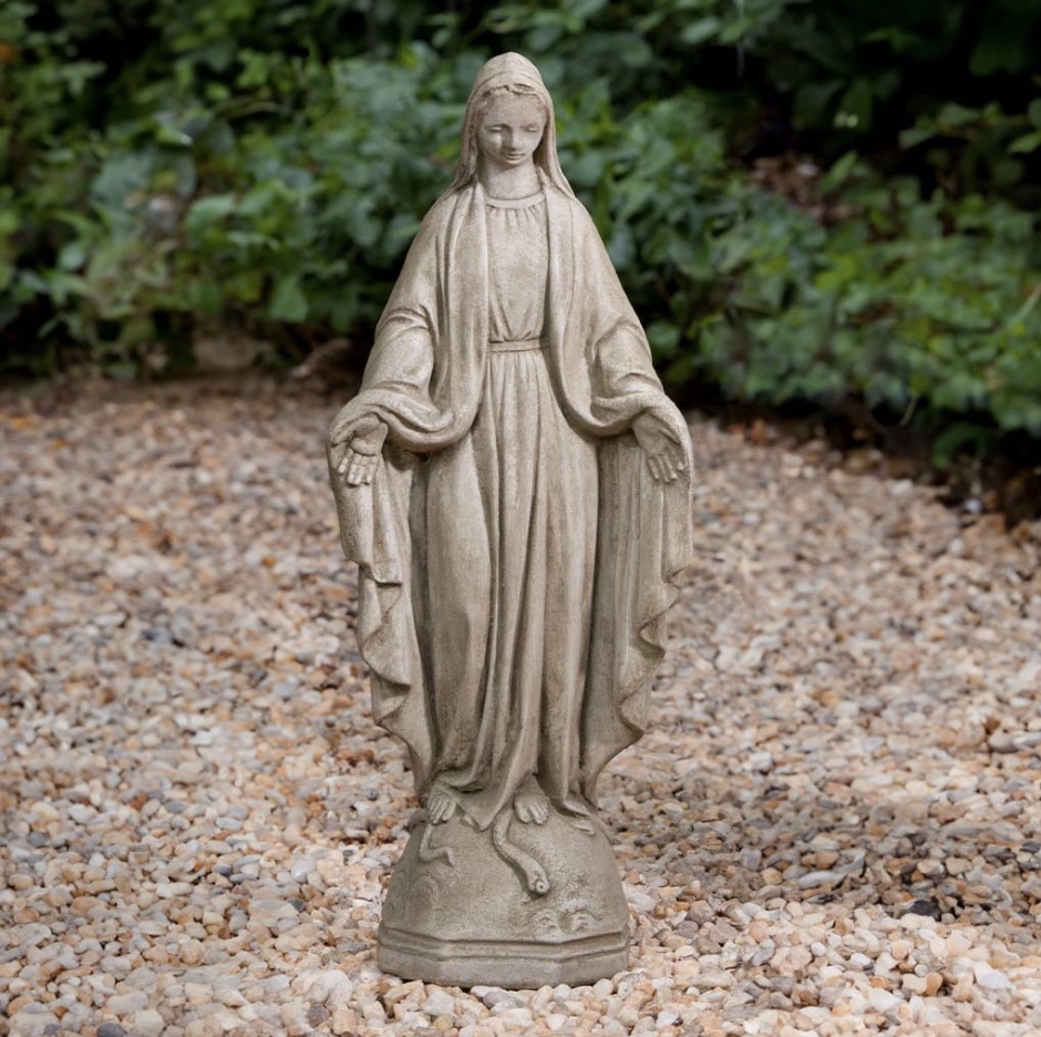 Small Madonna Cast Stone Garden Statue