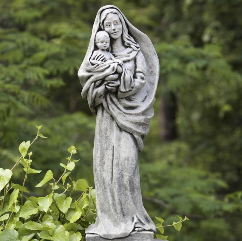 Standing Madonna and Child Cast Stone Garden Statue