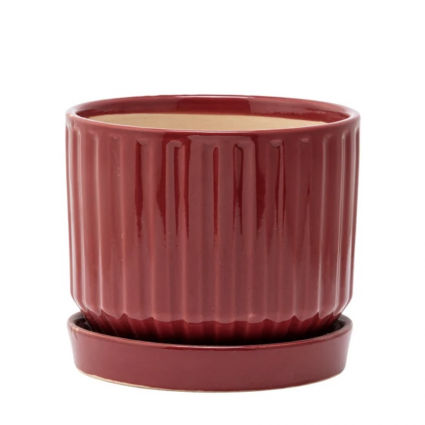 Small Burgundy Ribbed Ceramic Planter 5"