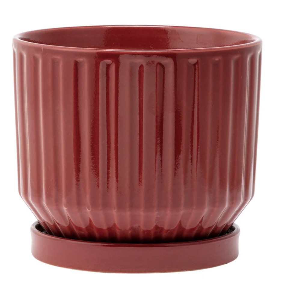 Large Burgundy Ribbed Ceramic Planter 6.25"