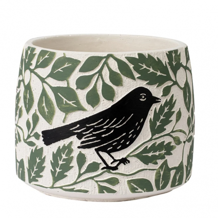 Large Black Bird and Leaves Concrete Planter 5.75″