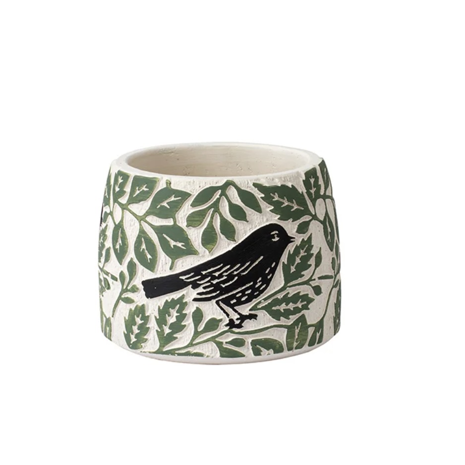 Black Bird and Leaves Concrete Planter 3.5″