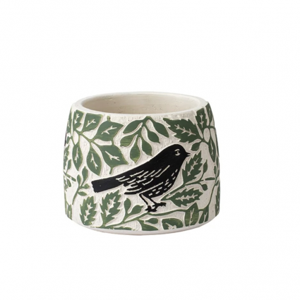 Black Bird and Leaves Concrete Planter 3.5″