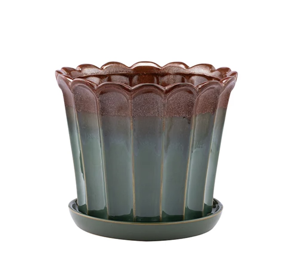PLANTER, 8.5" GREEN SCALLOPED