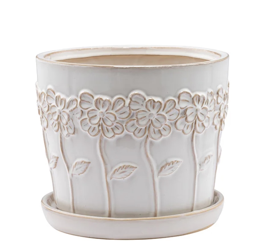 Large Meadow Daisy Ceramic Planter with Saucer 6"