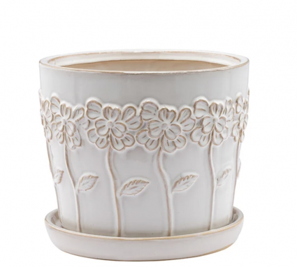Large Meadow Daisy Ceramic Planter with Saucer 6"