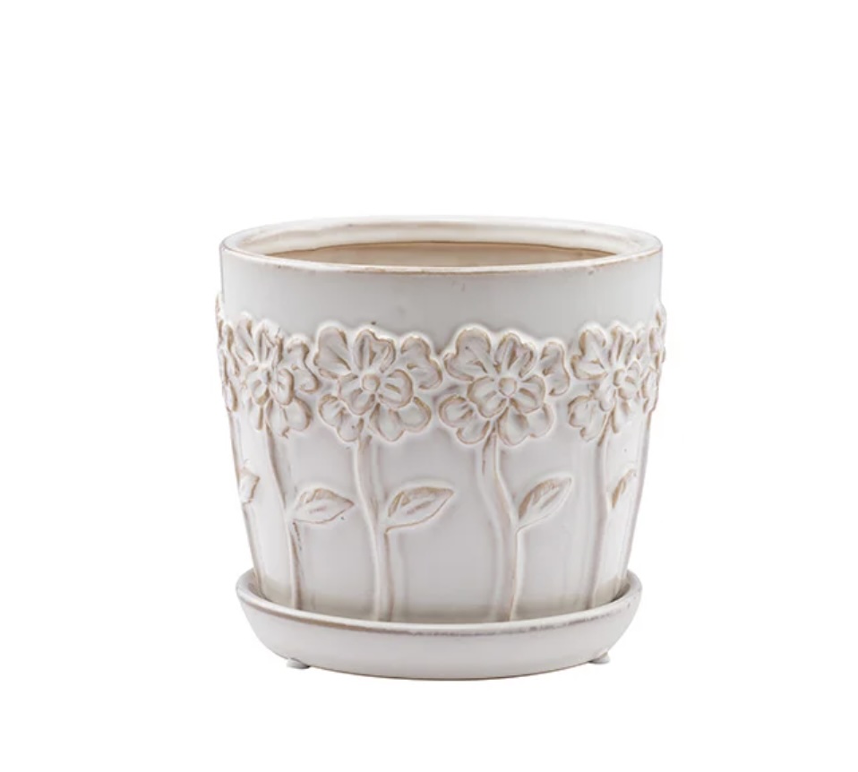 Meadow Daisy Ceramic Planter with Saucer 6.5″