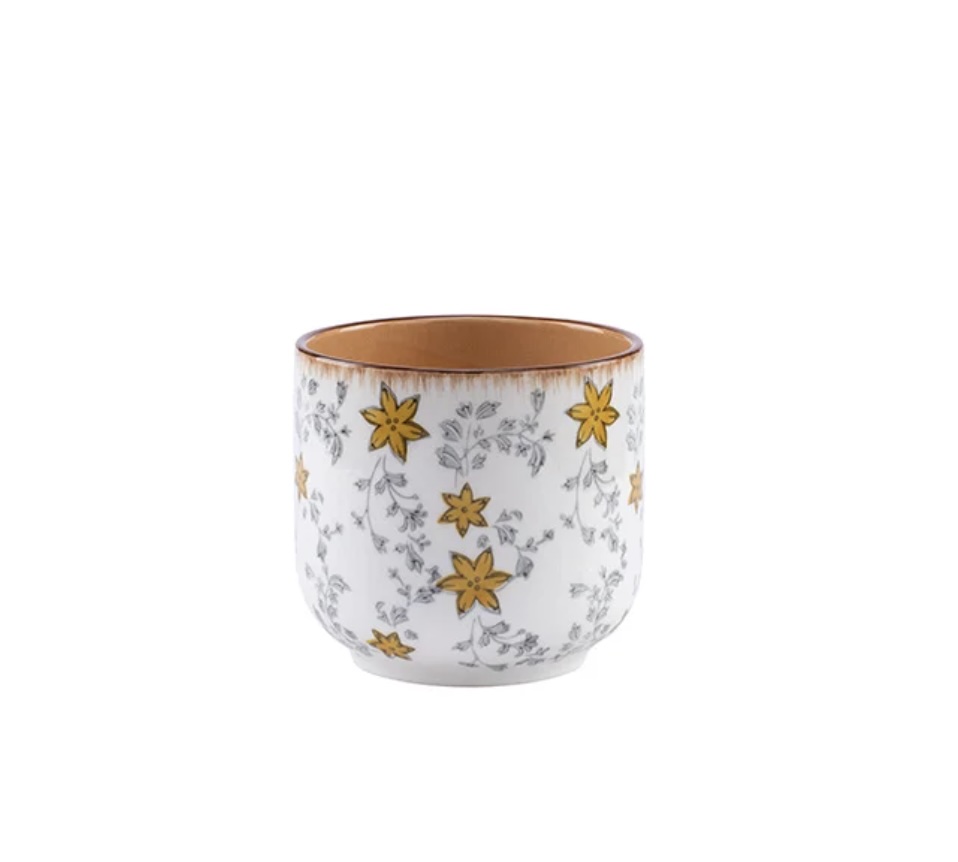 Small Floral Decal Ceramic Planter with Saucer