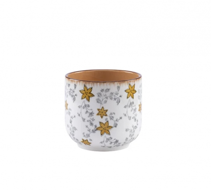 Small Floral Decal Ceramic Planter with Saucer