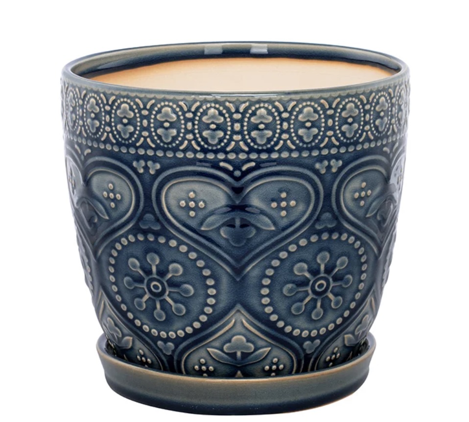 Large Ornamental Heart Ceramic Planter with Saucer 7.5″