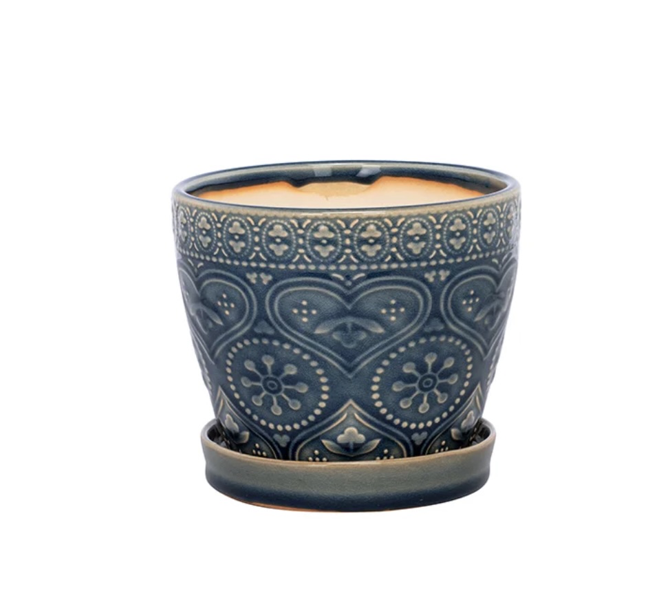 Ornamental Heart Ceramic Planter with Saucer 5″