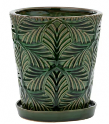 Green Leaf Ceramic Planter with Saucer 6.25″