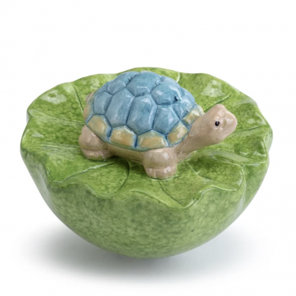 Turtle on Leaves Ceramic Water Floater 5.75"