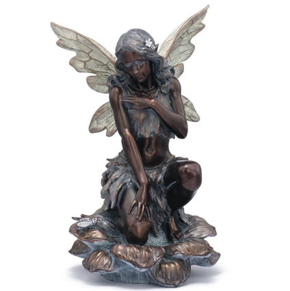 Bronze Fairy on Flower with Bee 12.25"
