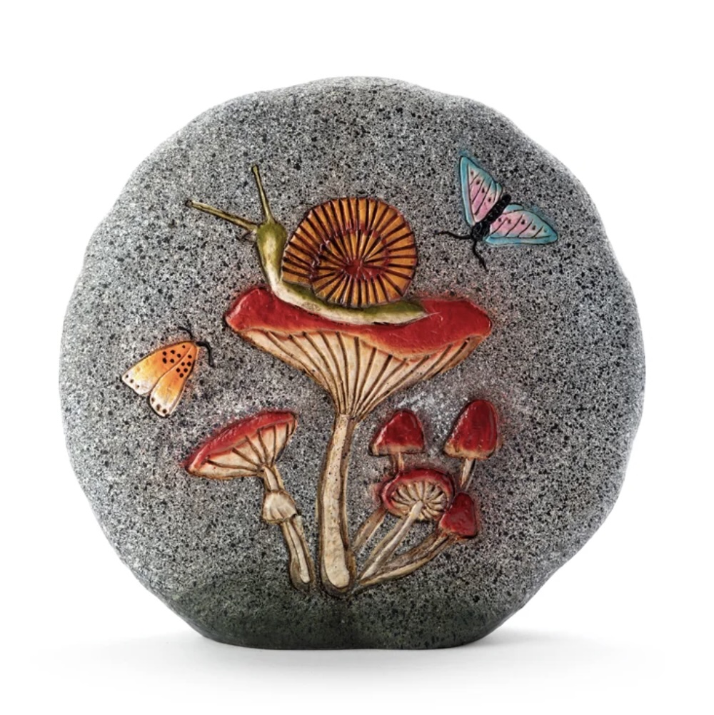 Mushroom & Snail Garden Stone 8"