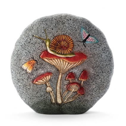 Mushroom & Snail Garden Stone 8"