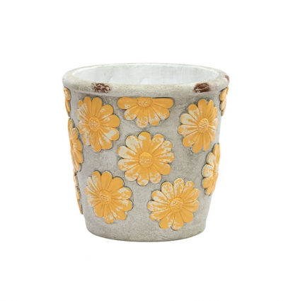 Rustic Yellow Daisy Concrete Planter 6"