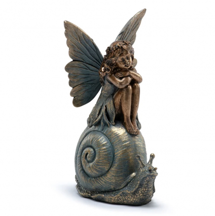 Fairy Sitting on Snail Figurine 9"H