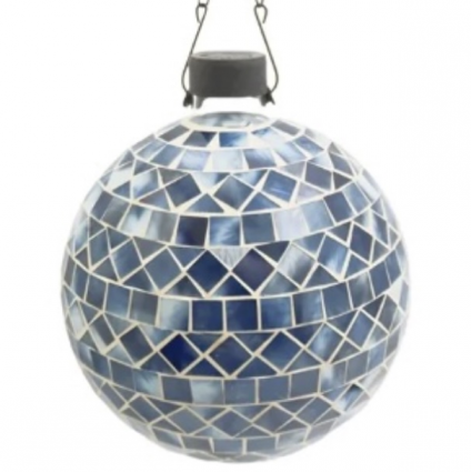 Blue Geometric Mosaic Hanging Glass Globe 10"