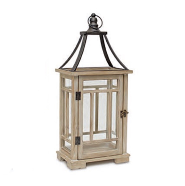 Wood and Glass Lantern 14.75"