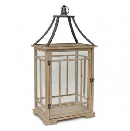 Wood and Glass Lantern 21.75"