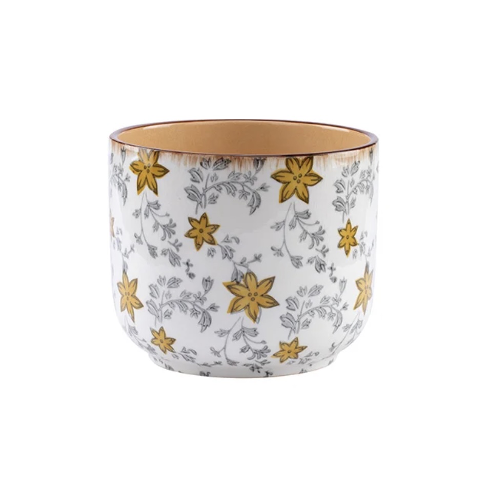 Large Floral Decal Ceramic Pot