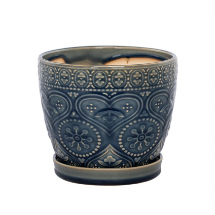 Ornamental Heart Ceramic Planter with Saucer 6.25"