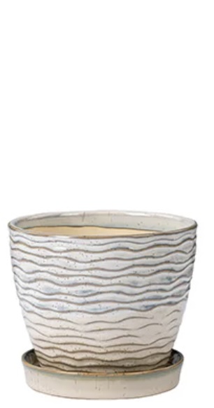 Beige and Cream Ceramic Planter with Saucer 5"