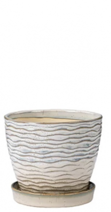 Beige and Cream Ceramic Planter with Saucer 5"