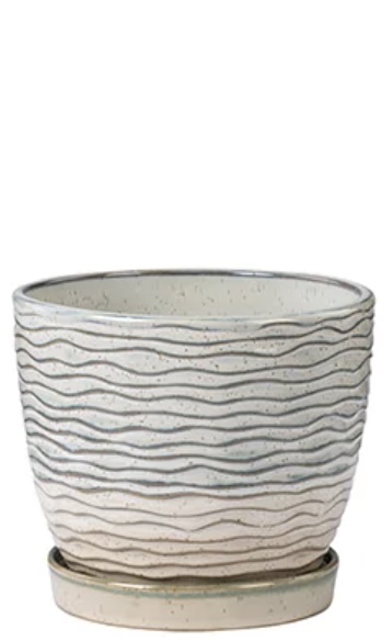 Beige and Cream Ceramic Planter with Saucer 6"