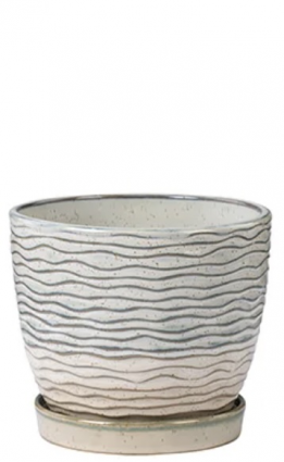 Beige and Cream Ceramic Planter with Saucer 6"