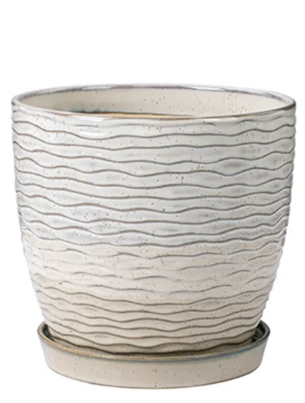 Beige and Cream Ceramic Planter with Saucer 7.25"