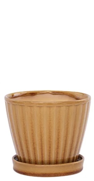 Toffee Ribbed Ceramic Planter with Saucer 5"