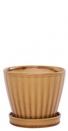 Toffee Ribbed Ceramic Planter with Saucer 5"