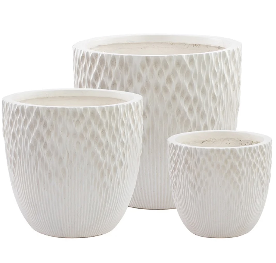 White Textured Ceramic Planter 12"