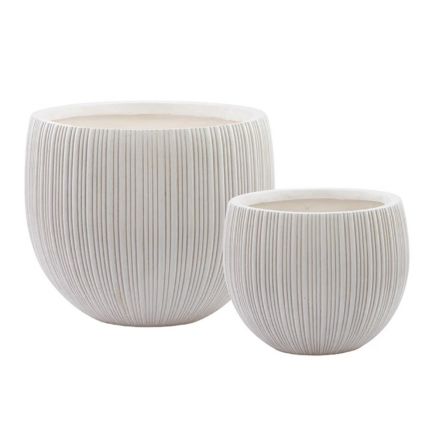 Cream Round Ribbed Ceramic Planter 11.25"
