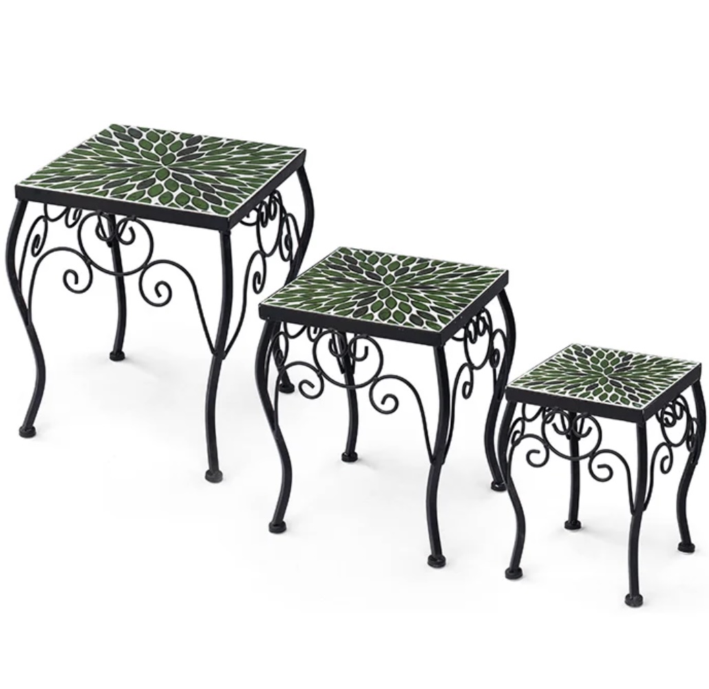 Green Mosaic Metal Plant Stand 11" W &times; 13.75" H