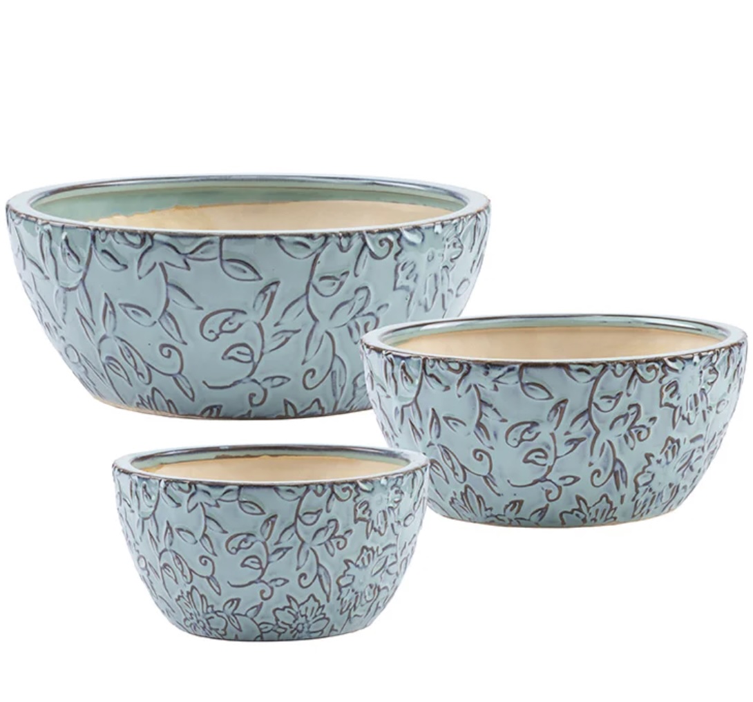 Small Blue Botanical Vine Ceramic Dish Garden