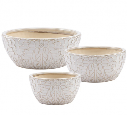 Medium Artisan Cream Ceramic Floral Dish Garden