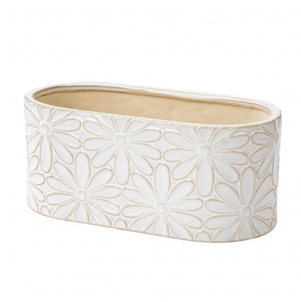 White Daisy Ceramic Oval Planter 4.5"