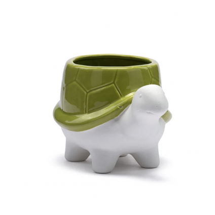 Green and White Baby Turtle Ceramic Planter 2.5"