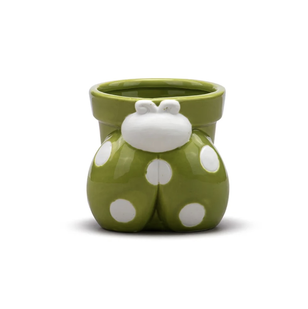 Green Ladybug Flower Ceramic Planter