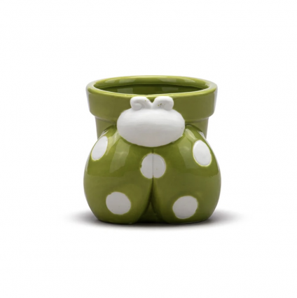 Green Ladybug Flower Ceramic Planter